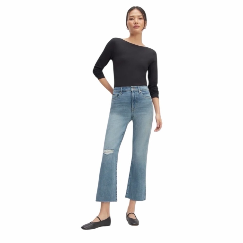 Everlane The Kick Bootcut Crop Raw Hem Jeans Blue Size 27 #1948